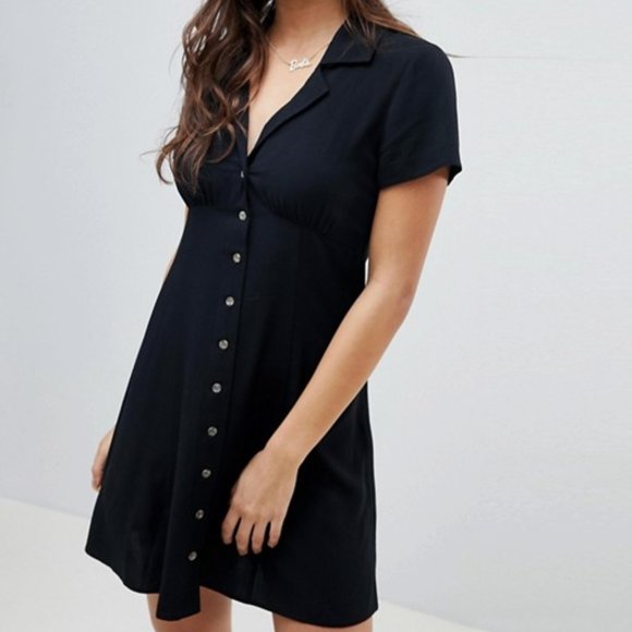 black button skater dress
